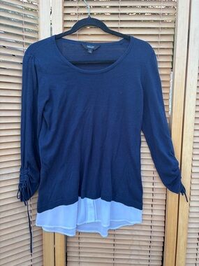 Simply Vera Vera Wang Navy Pullover with White Layered Hem